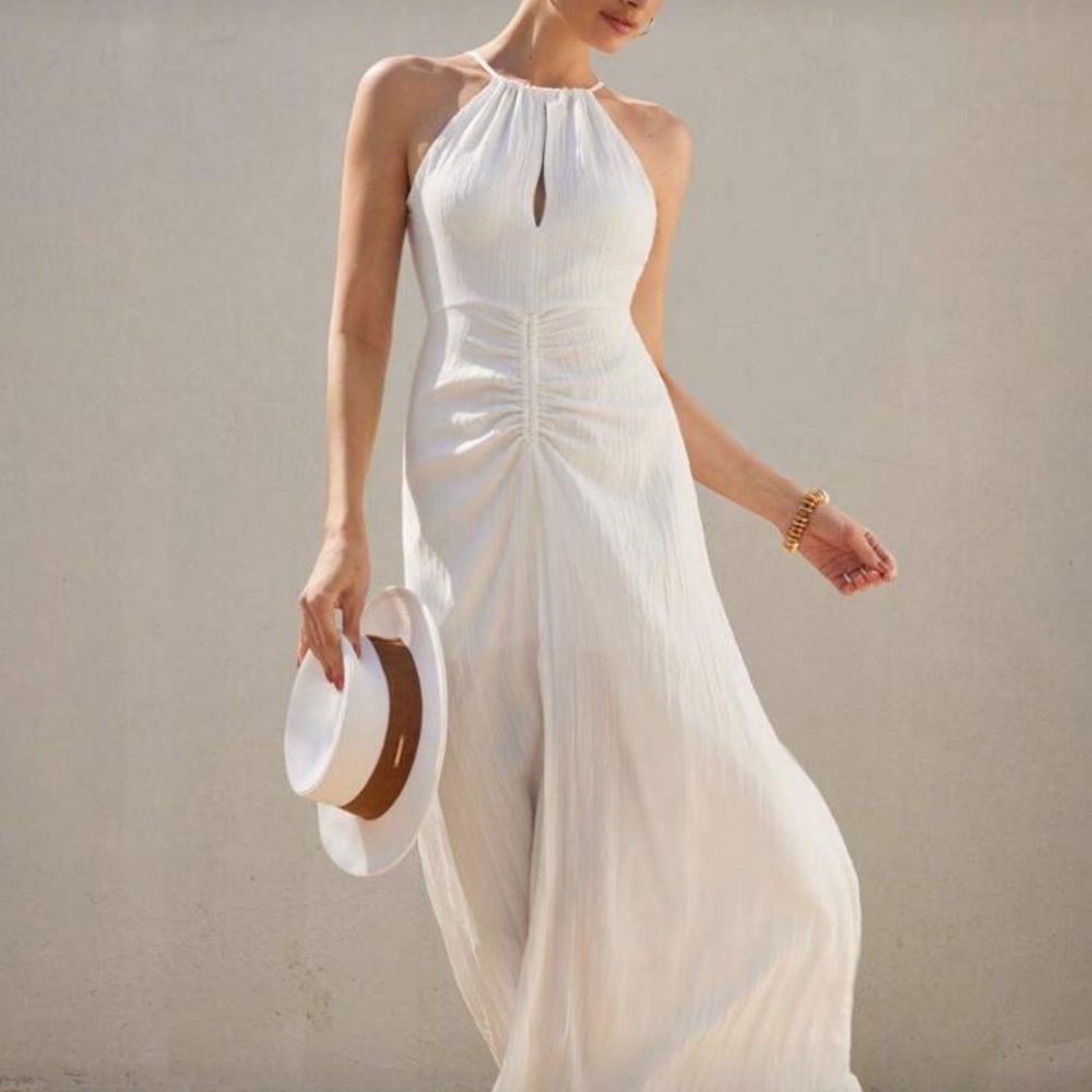 Elegant White Halter Maxi Dress